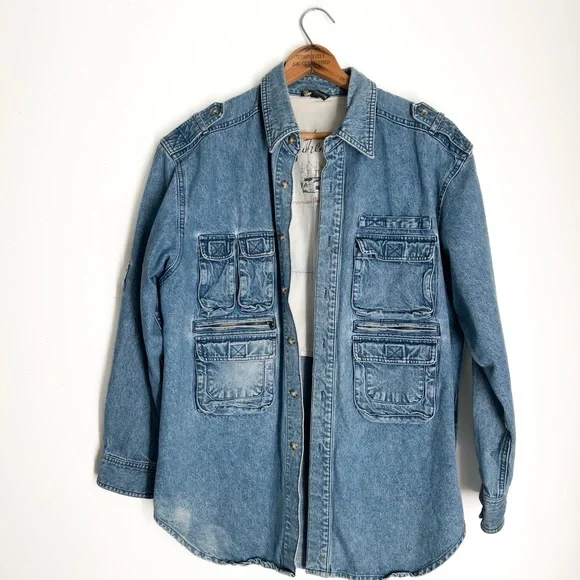 Vintage 90s Denim Utility Jacket – Size Large - Picture 1 of 7